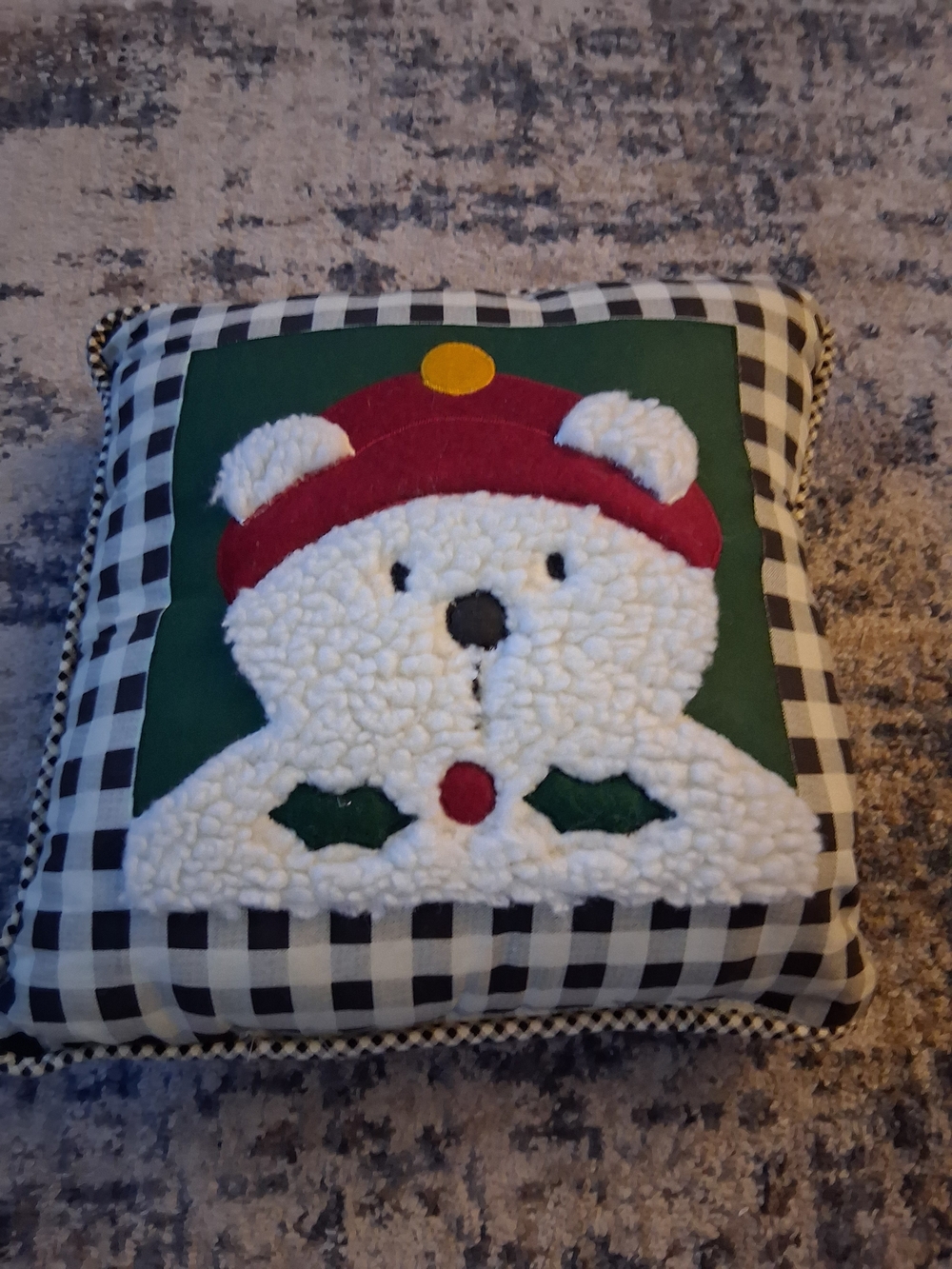 Holiday Bear Accent Pillow - White and Red Plush Festive Cushion